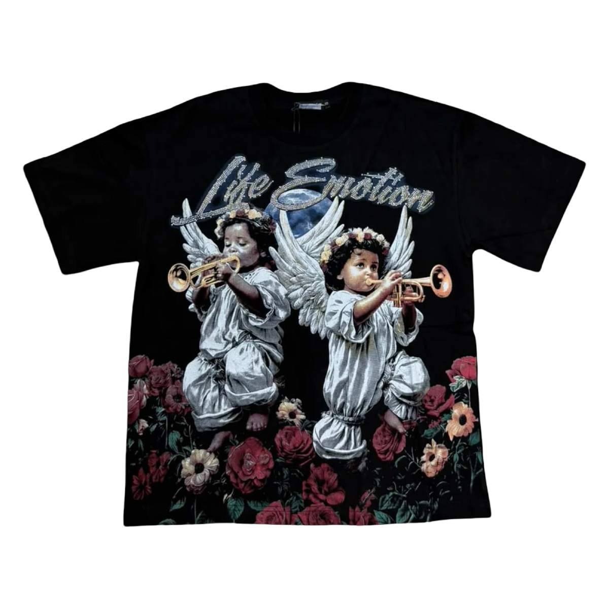 Life Emotion Cherub Trumpets Tee — Black