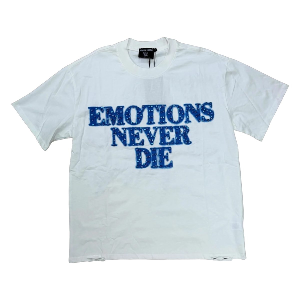 Emotions Never Die Tee — White/Blue