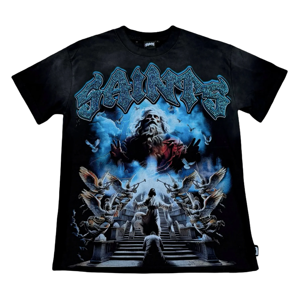 Saints Winged Skeleton Tee — Black