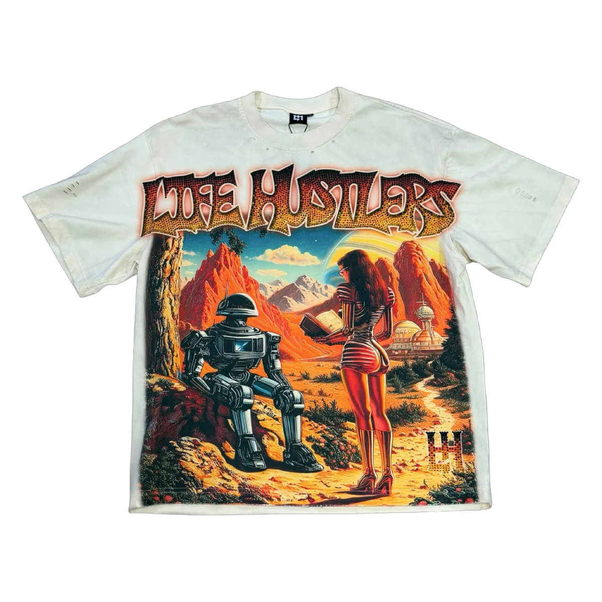 Life Hustlers Robot Desert Tee — White