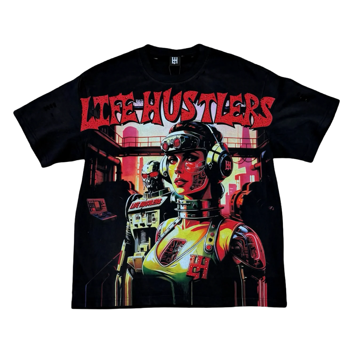 Life Hustlers Neon Racer Tee — Black