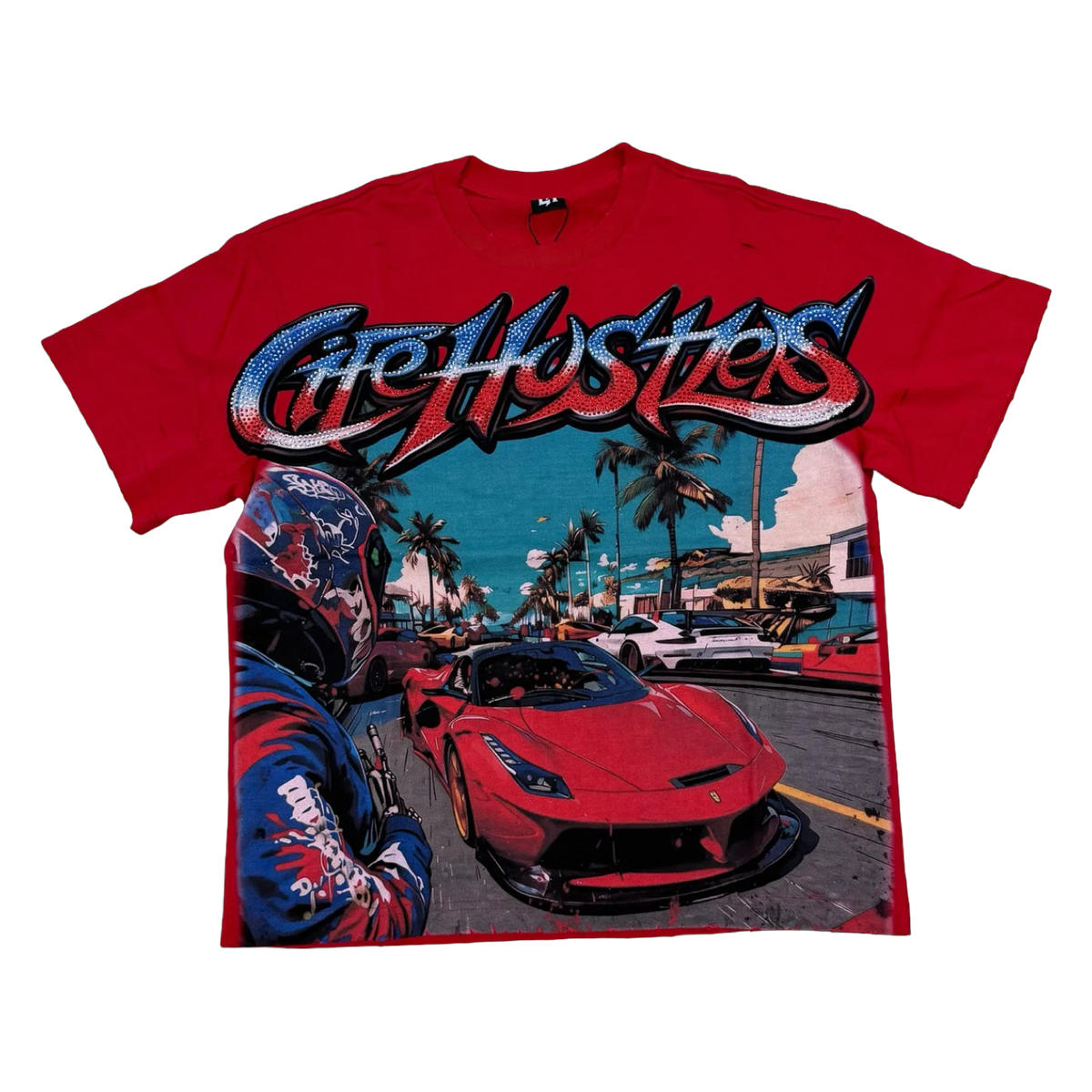 Life Hustlers Miami Sports Car Tee — Red