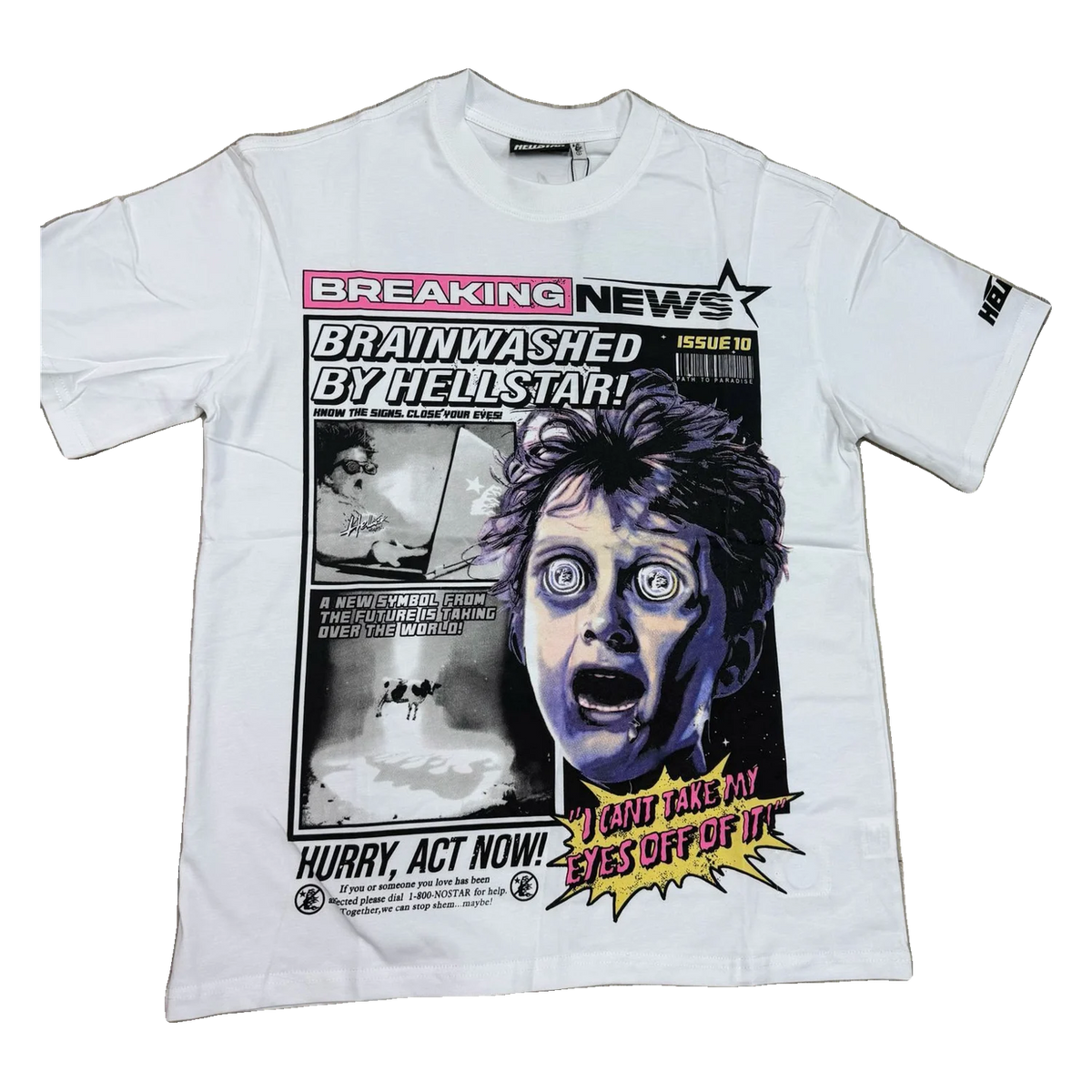 Hellstar Breaking News Brainwashed Graphic Tee — White