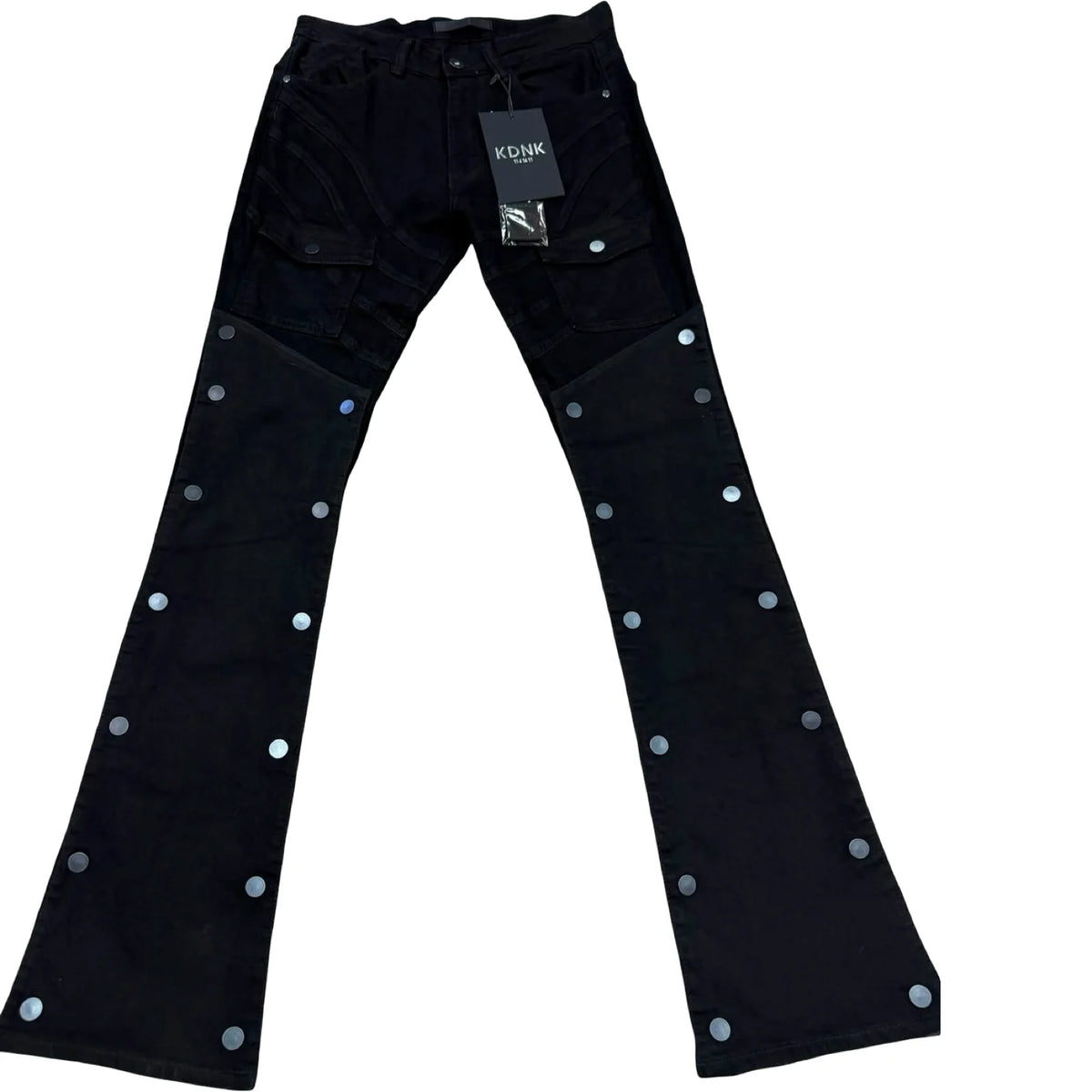 KDNK Snap Button Flare Jeans — Black