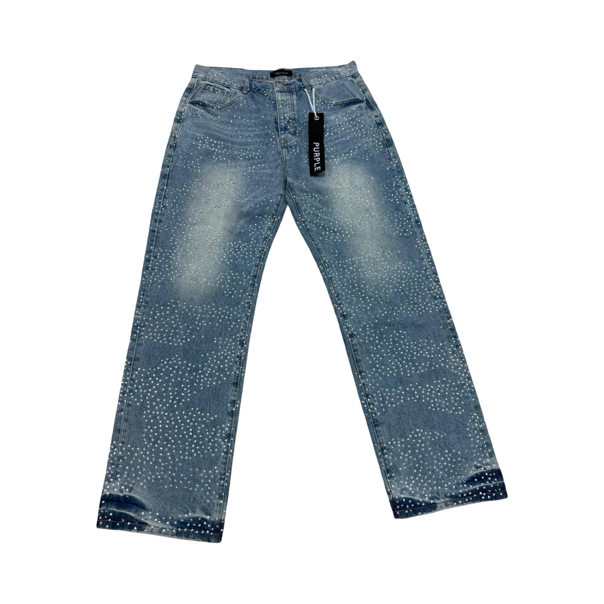 Purple Rhinestone Fade Wide Leg Jeans — Light Blue