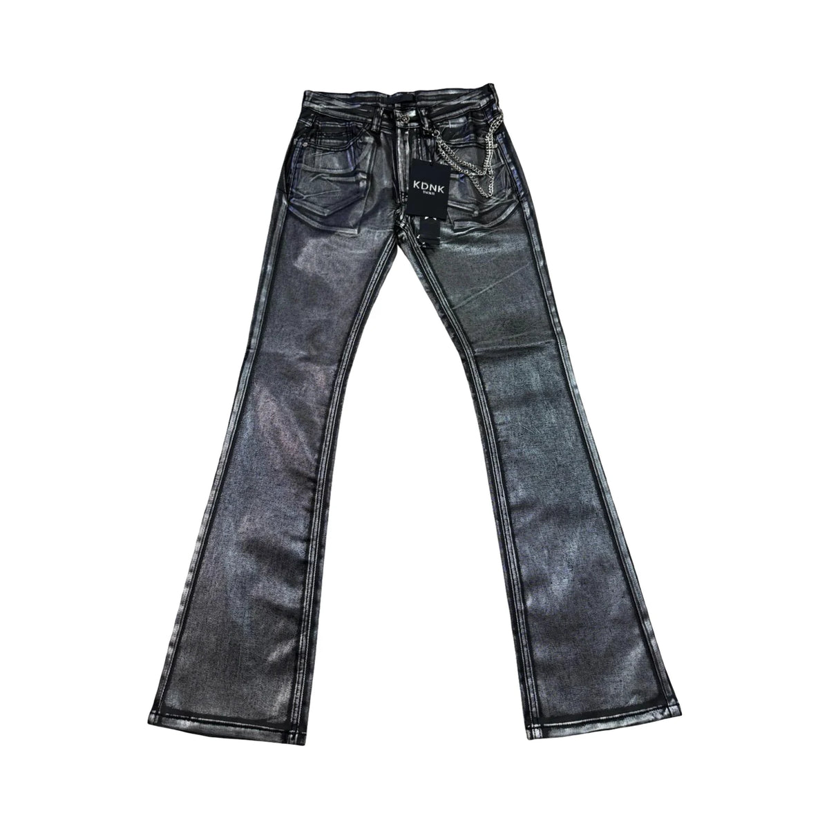 KDNK Coated Flare Jeans — Black