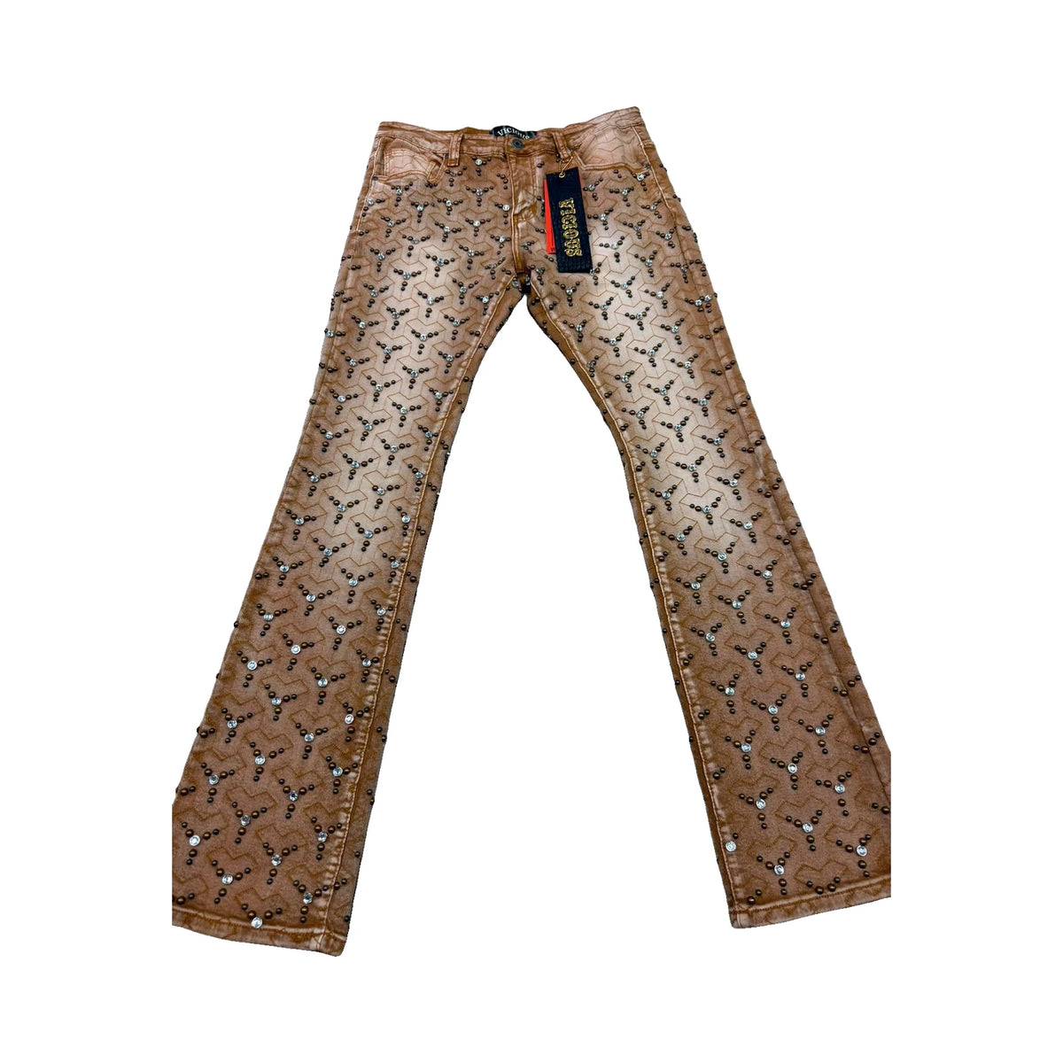 Vicious Studded Star Stacked Jeans — Tan