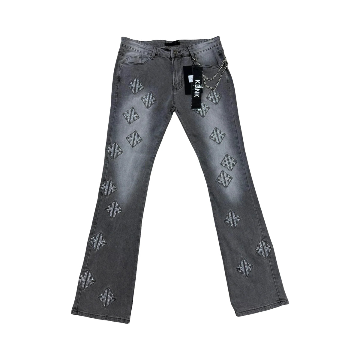 KDNK Monogram Flare Jeans — Grey