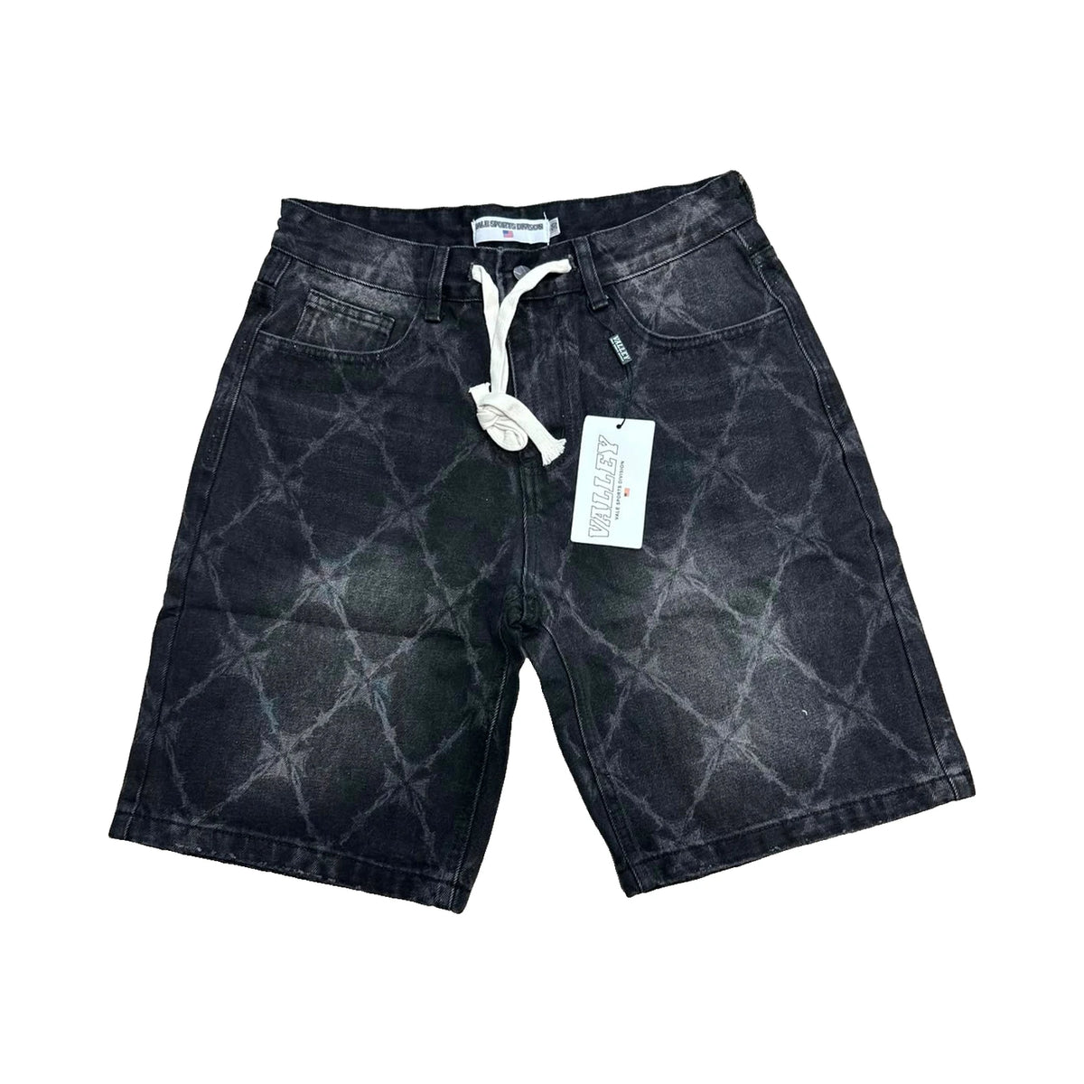 Valley Diamond Wash Drawstring Denim Shorts — Black