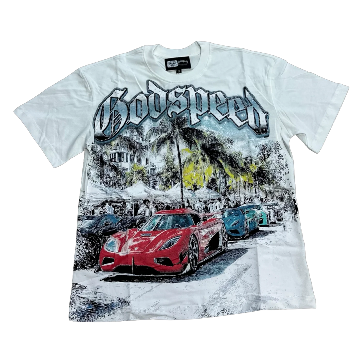 Godspeed Palm Cars Tee — White