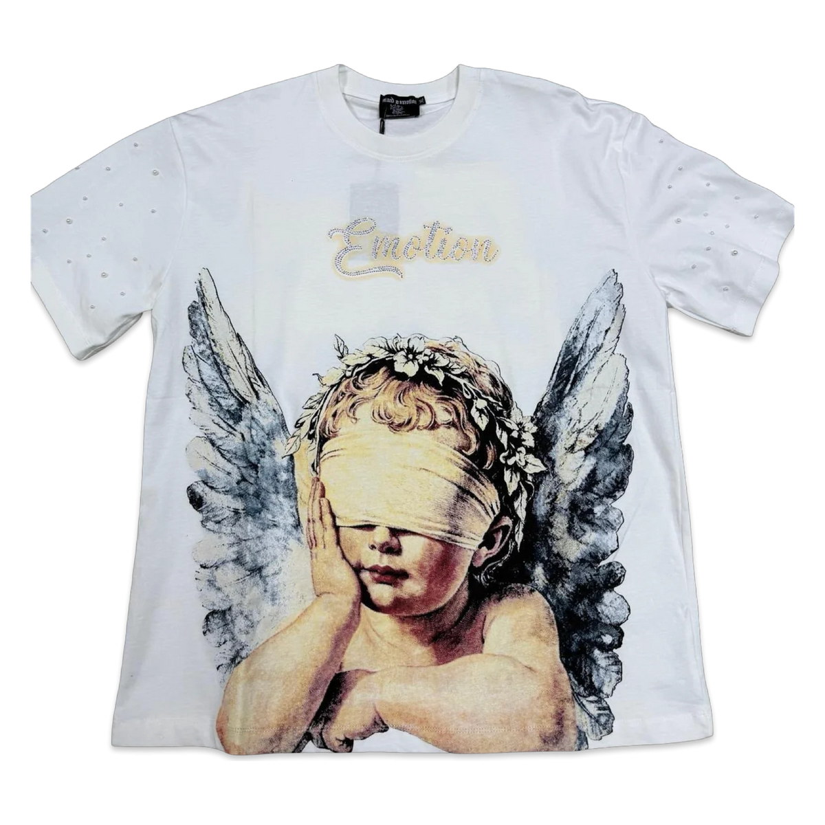 Mixed Emotion Blindfolded Cherub Tee — White
