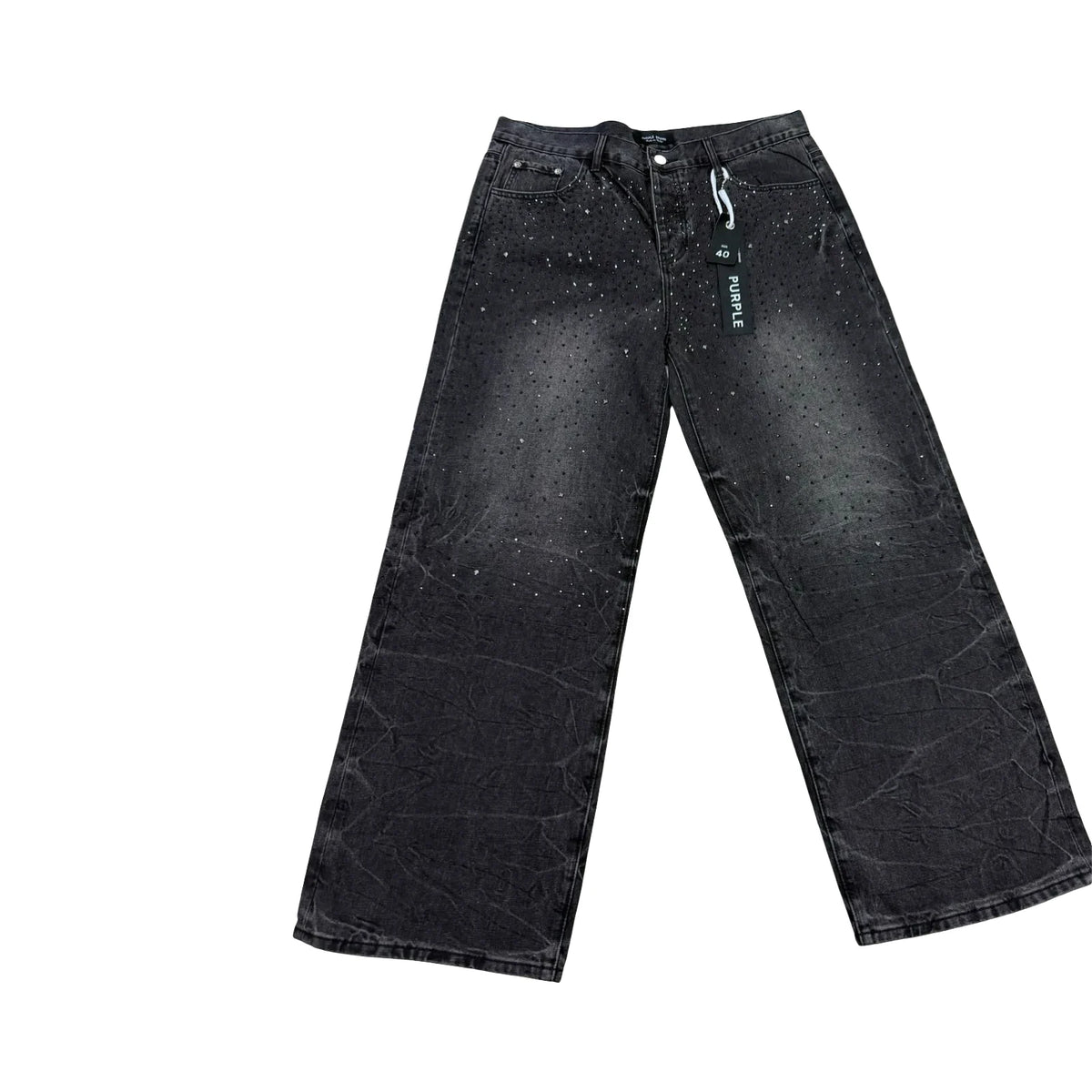 Purple Crackle Wash Wide Leg Jeans — Washed Black