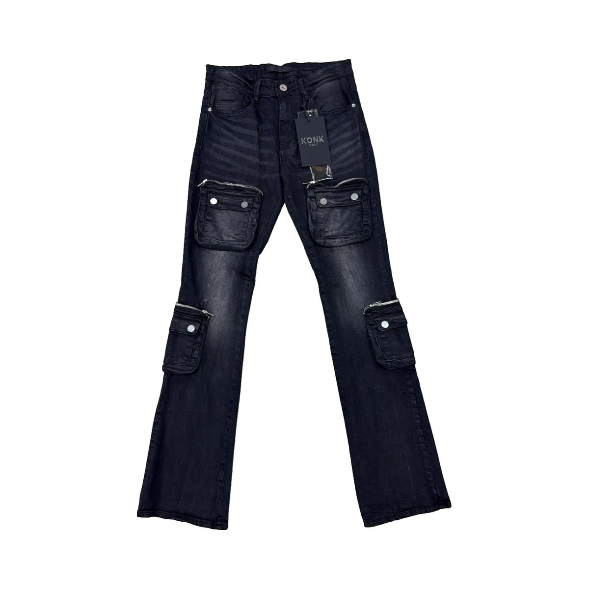 KDNK Cargo Flare Jeans — Black