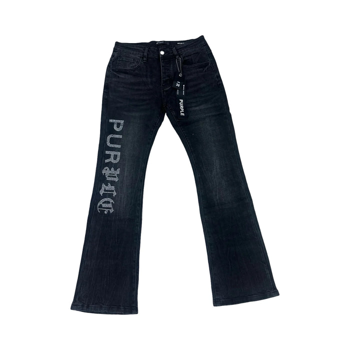 Purple Rhinestone Logo Flare Jeans — Black