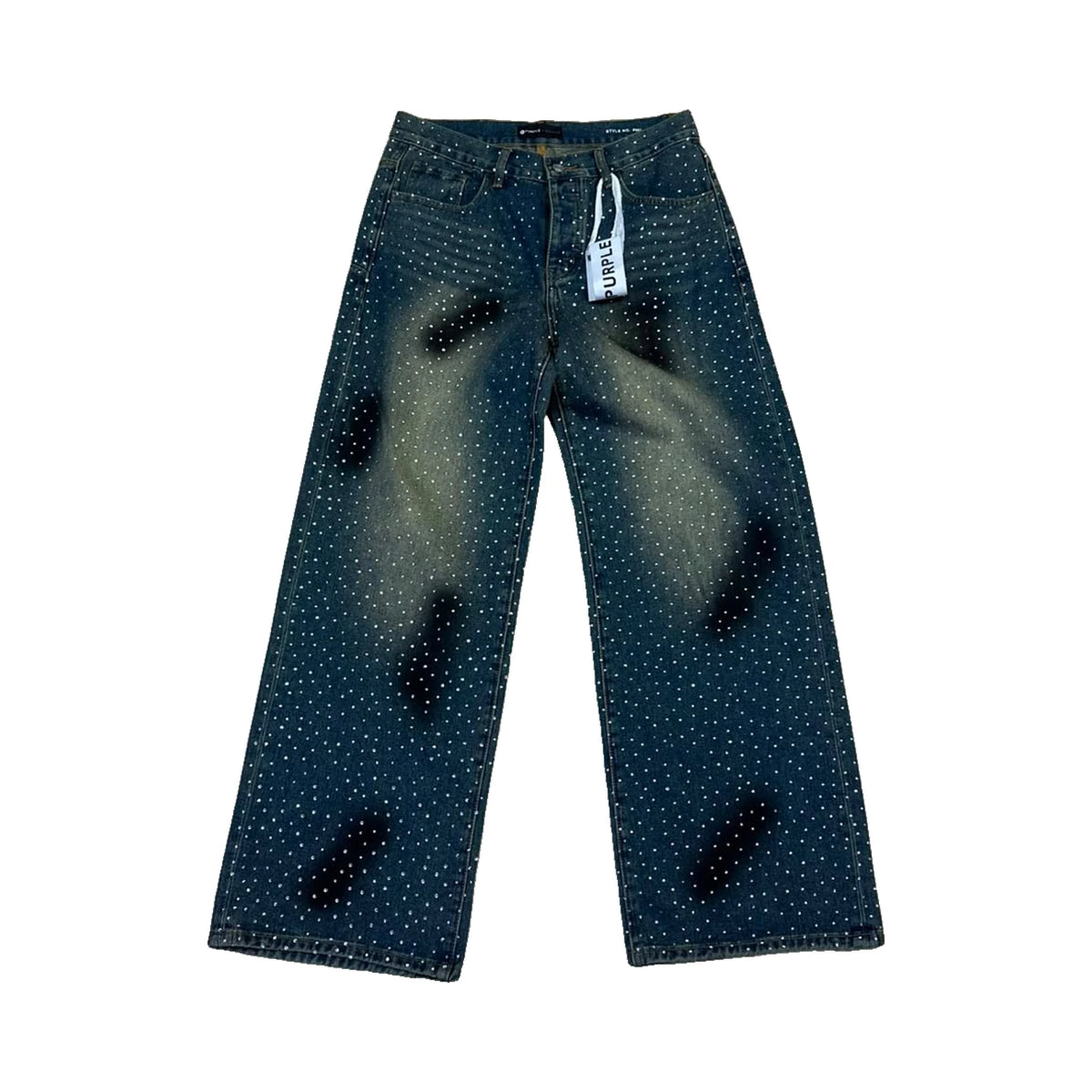 Purple Rhinestone Cross Patch Wide Leg Jeans — Vintage Blue