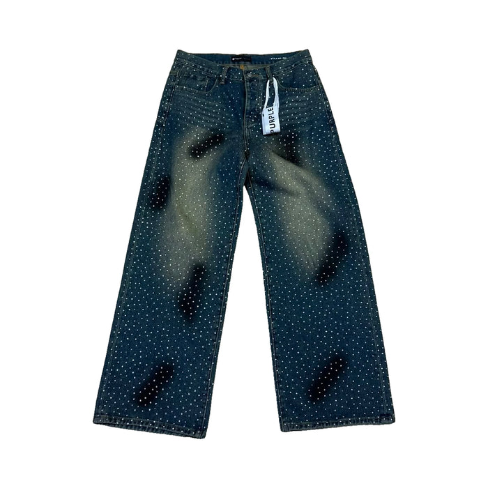 Purple Rhinestone Cross Patch Wide Leg Jeans — Vintage Blue