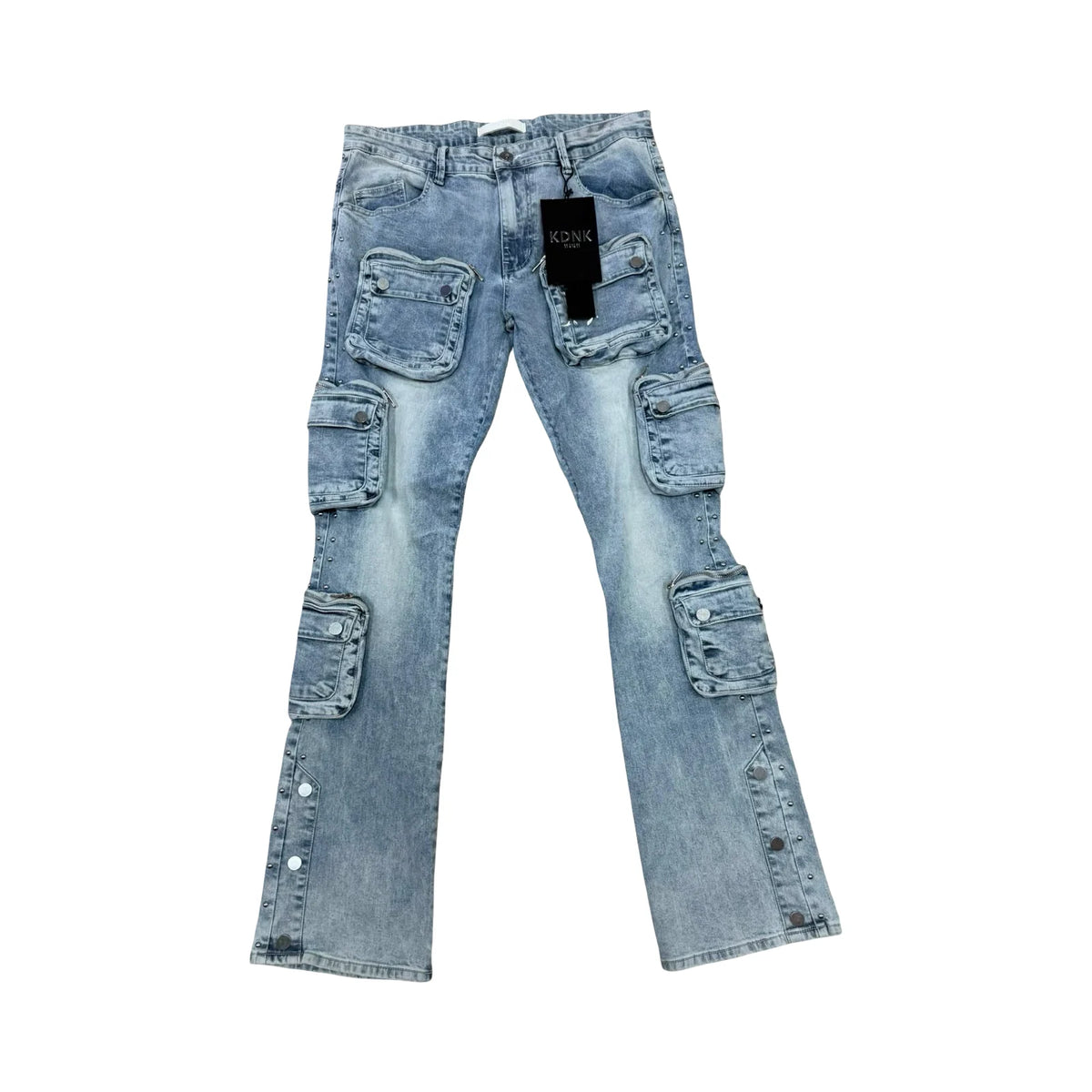 KDNK Cargo Flare Jeans — Light Blue