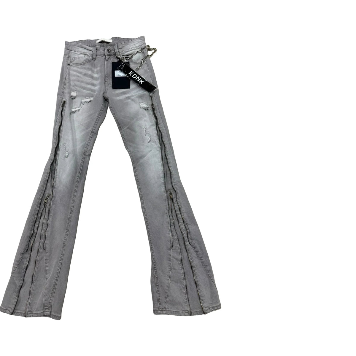 KDNK Distressed Seam Flare Jeans — Grey