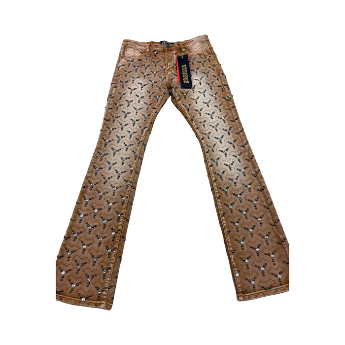 Vicious Studded Star Stacked Jeans — Tan