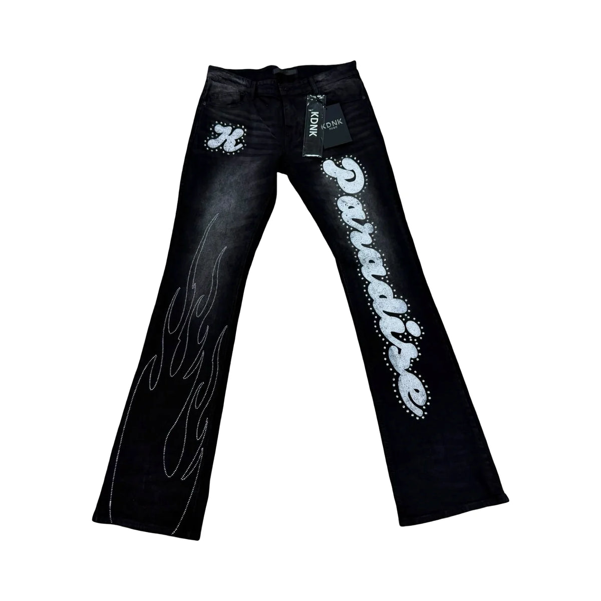 KDNK Paradise Flame Flare Jeans — Black