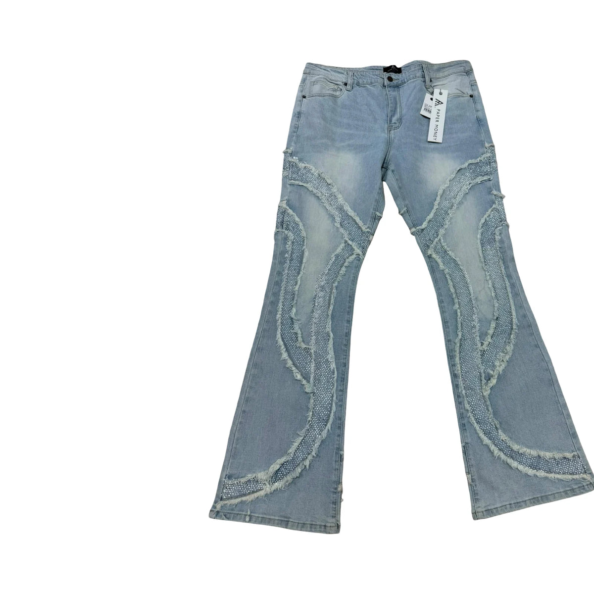 Paper Money Swirl Seam Flare Jeans — Light Blue