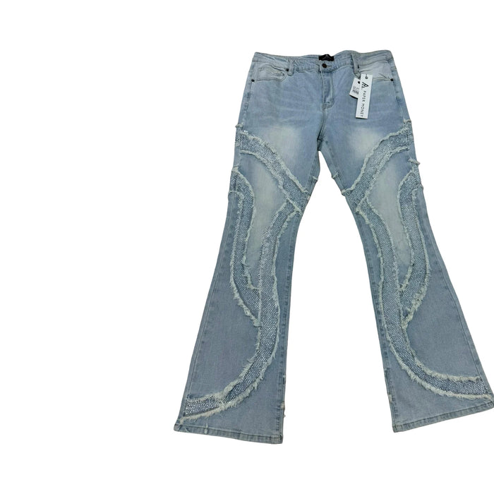 Paper Money Swirl Seam Flare Jeans — Light Blue