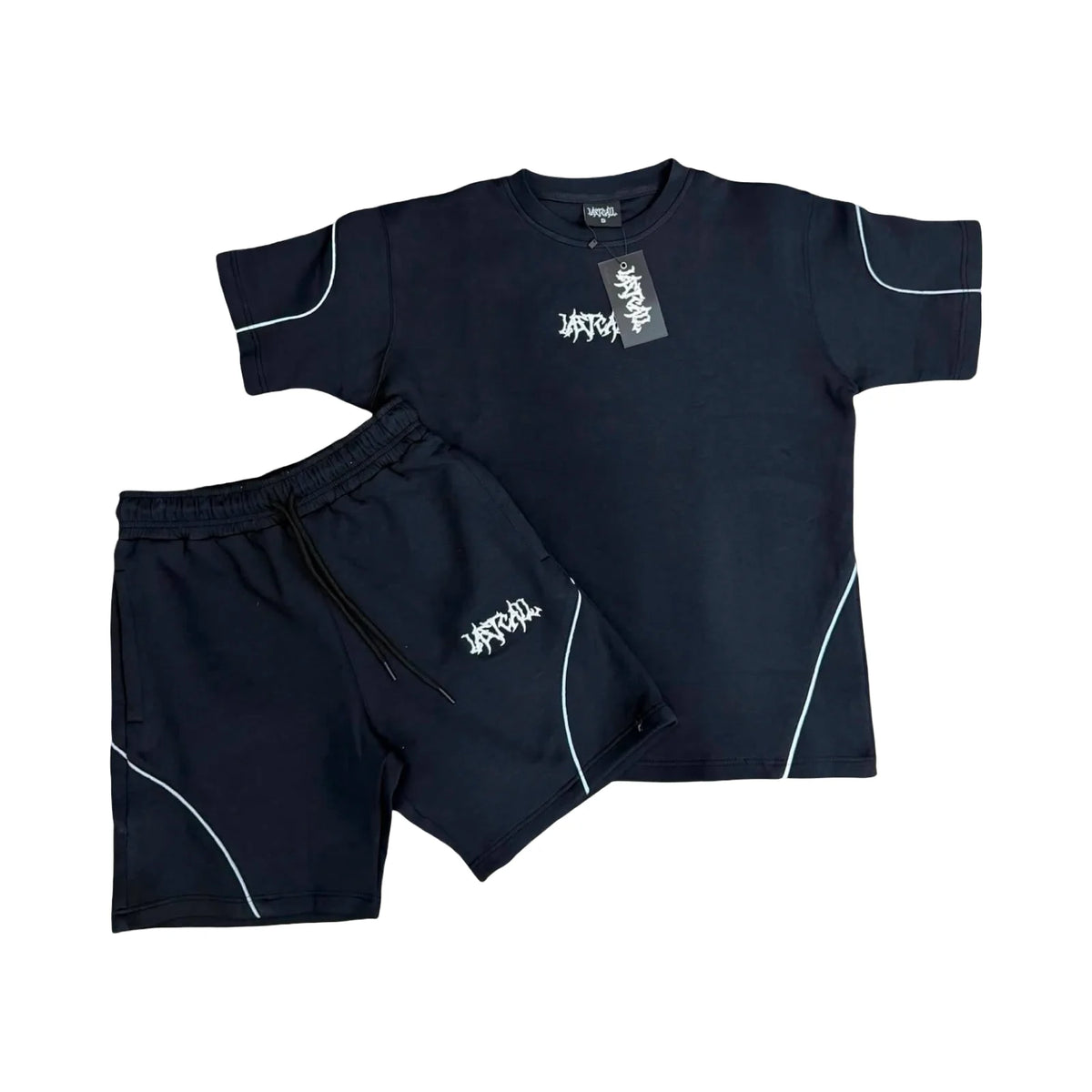 Last Call Contrast Piping Tee and Short Set — Black