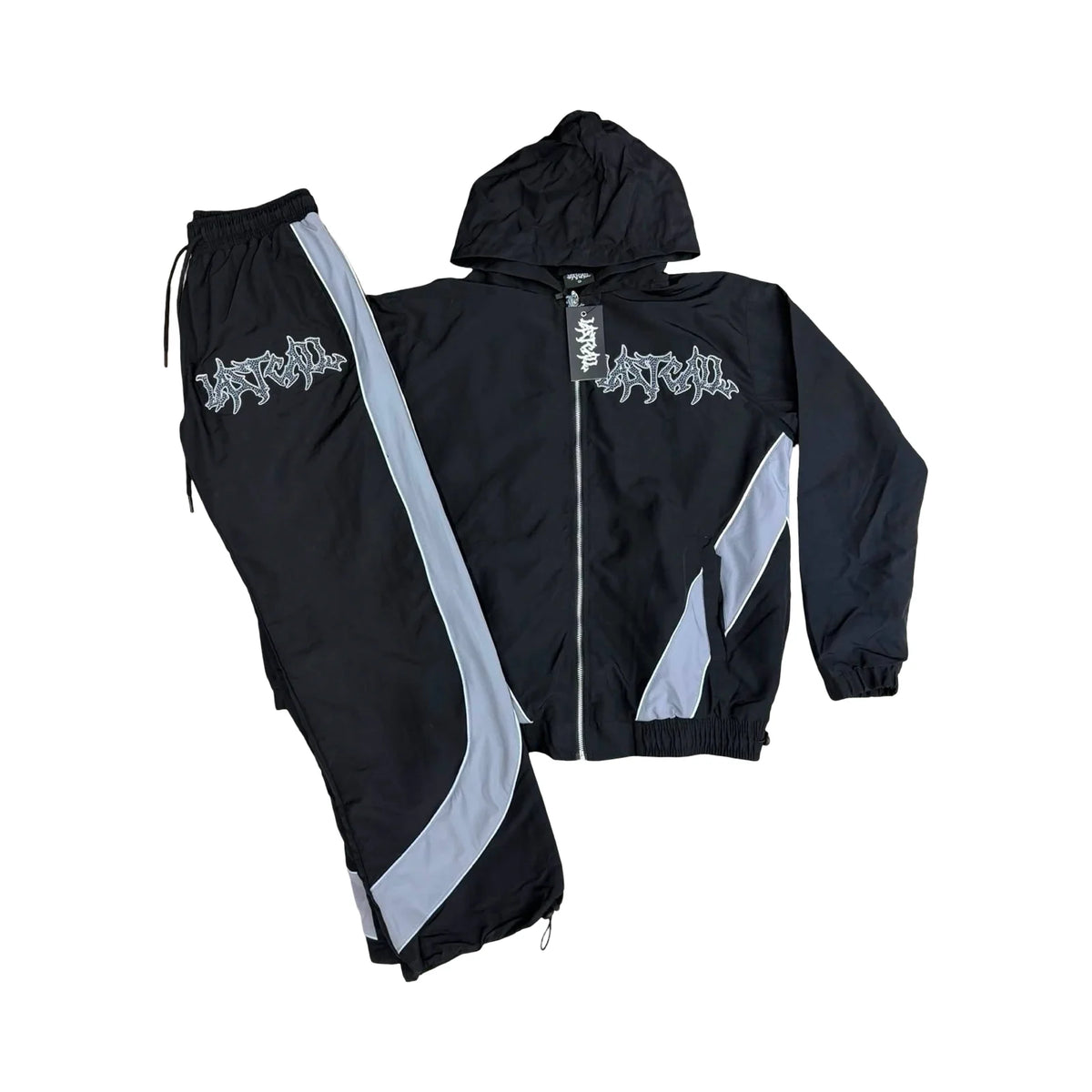 Last Call Swoop Panel Hooded Track Set — Black / Grey