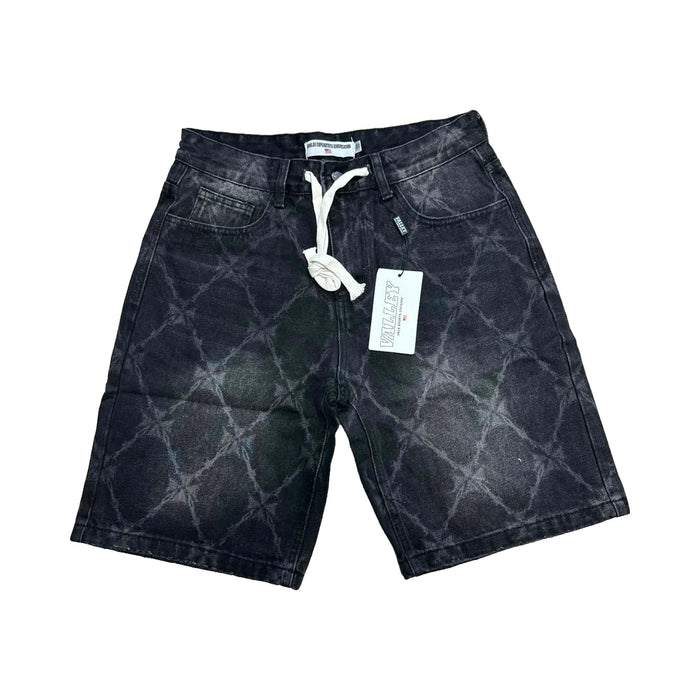 Valley Diamond Wash Drawstring Denim Shorts — Black