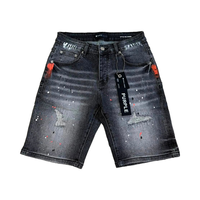 Purple Paint Splatter Denim Shorts — Grey